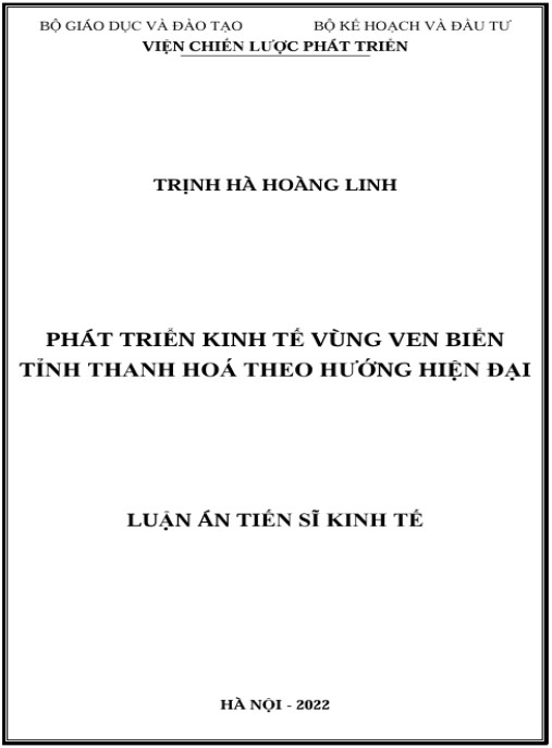 Luận án Phát triển kinh tế vùng ven biển tỉnh Thanh Hóa theo hướng hiện đại.