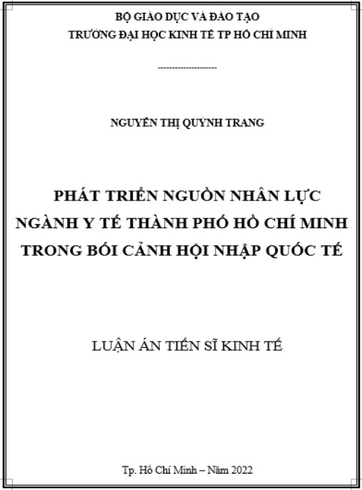 Luận án Phát triển nguồn nhân lực ngành y tế Thành phố Hồ Chí Minh trong bối cảnh hội nhập quốc tế