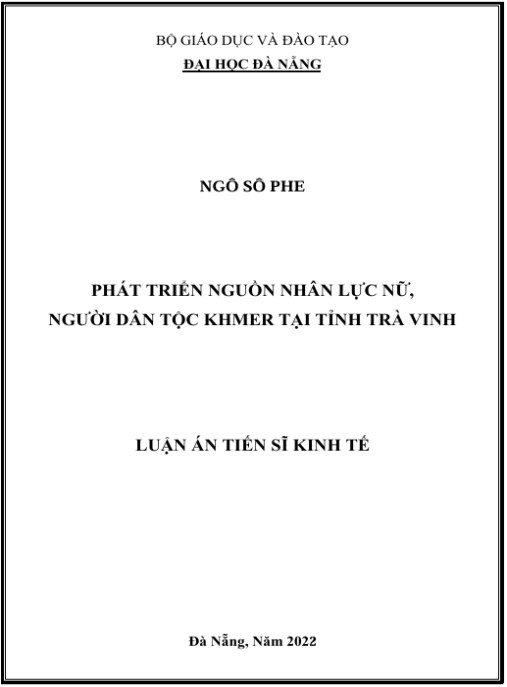 Luận án Phát triển nguồn nhân lực nữ, người dân tộc Khmer tại tỉnh Trà Vinh