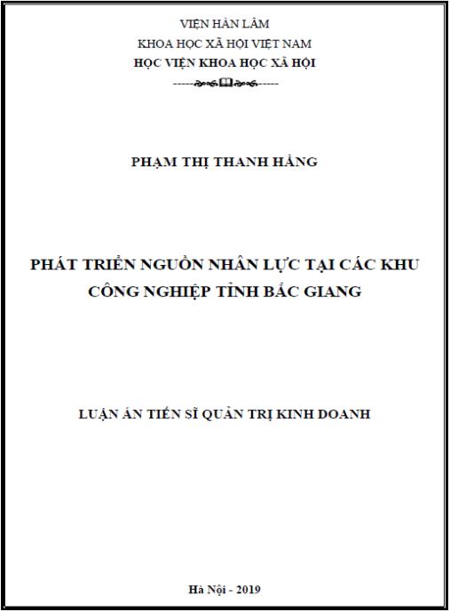 Luận án Phát triển nguồn nhân lực tại các khu công nghiệp tỉnh Bắc Giang