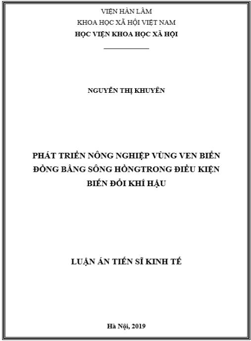 Luận án Phát triển nông nghiệp vùng ven biển đồng bằng sông hồng trong điều kiện biến đổi khí hậu