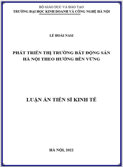 Luận án Phát triển thị trường bất động sản Hà Nội theo hướng bền vững