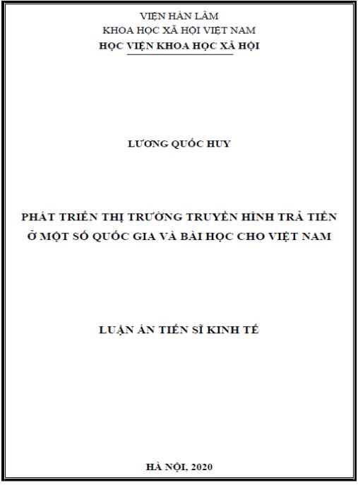 Luận án Phát triển thị trường truyền hình trả tiền ở một số quốc gia và bài học cho Việt Nam.