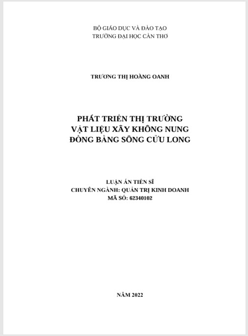 Luận án Phát triển thị trường vật liệu xây không nung Đồng bằng sông Cửu Long