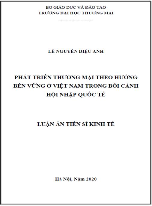 Luận án Phát triển thương mại theo hướng bền vững ở Việt Nam trong bối cảnh hội nhập quốc tế