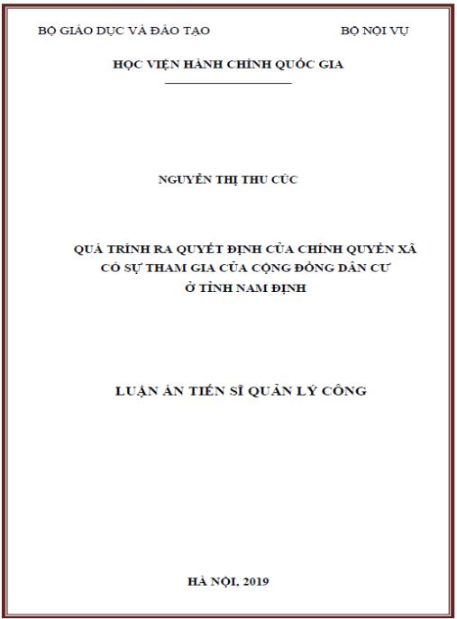 Luận án Quá trình ra quyết định của chính quyền xã có sự tham gia của cộng đồng dân cư ở tỉnh Nam Định