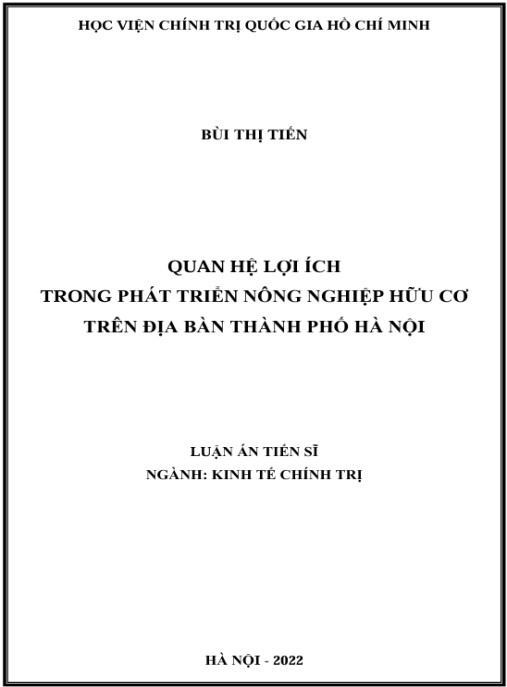 Luận án Quan hệ lợi ích trong phát triển nông nghiệp hữu cơ trên địa bàn thành phố Hà Nội