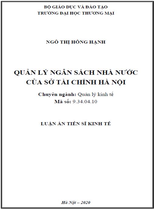 Luận án Quản lý Ngân sách Nhà nước của Sở tài chính Hà Nội