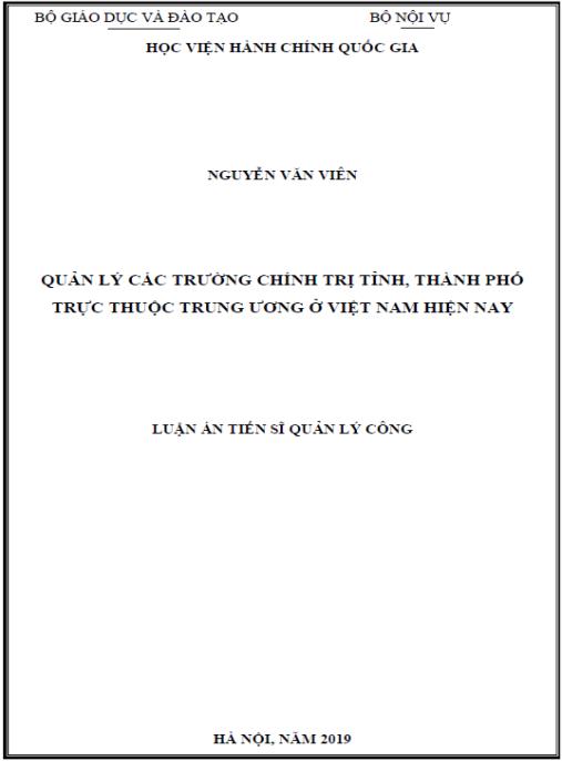 Luận án Quản lý các trường chính trị tỉnh, thành phố trực thuộc trung ương ở Việt Nam hiện nay