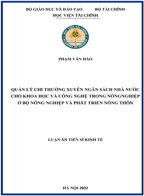 Luận án Quản lý chi thường xuyên ngân sách nhà nước cho Khoa học và Công nghệ trong nông nghiệp ở Bộ Nông nghiệp và Phát triển nông thôn