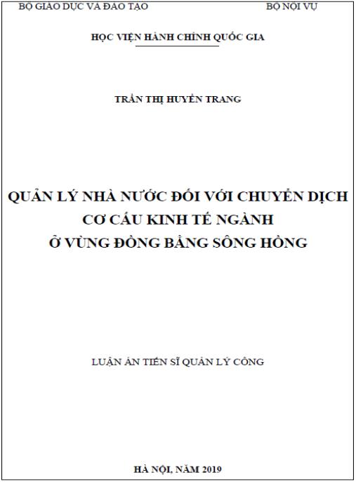 Luận án Quản lý nhà nước đối với chuyển dịch cơ cấu kinh tế ngành ở vùng Đồng bằng sông Hồng.