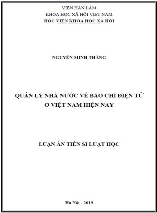 Luận án Quản lý nhà nước về báo chí điện tử ở Việt Nam hiện nay