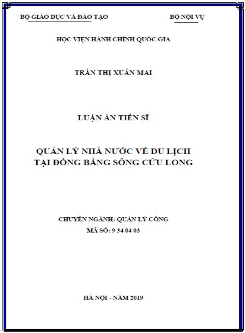 Luận án Quản lý nhà nước về du lịch tại Đồng bằng sông Cửu Long