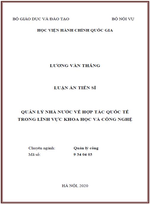Luận án Quản lý nhà nước về hợp tác quốc tế trong lĩnh vực khoa học và công nghệ