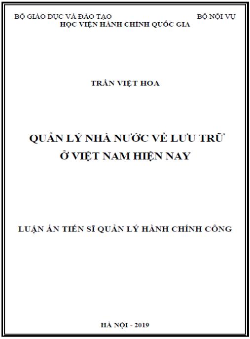 Luận án Quản lý nhà nước về lưu trữ ở Việt Nam hiện nay
