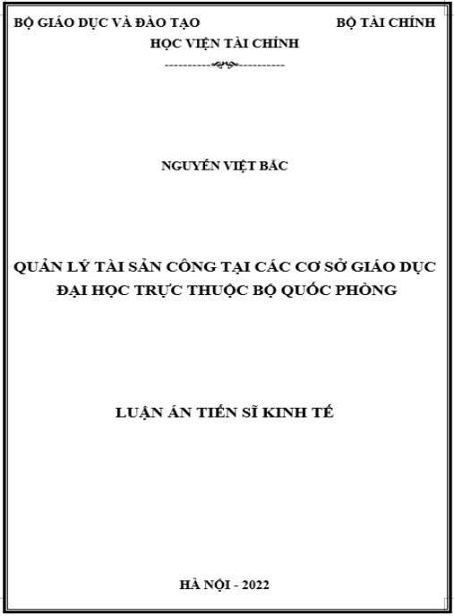 Luận án Quản lý tài sản công tại các cơ sở giáo dục đại học trực thuộc Bộ Quốc phòng