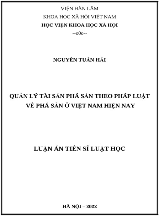 Luận án Quản lý tài sản phá sản theo pháp luật về phá sản ở Việt Nam hiện nay