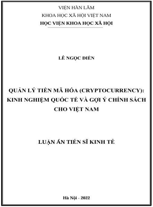 Luận án Quản lý tiền mã hóa (Cryptoccurency): Kinh nghiệm quốc tế và gợi ý chính sách cho Việt Nam
