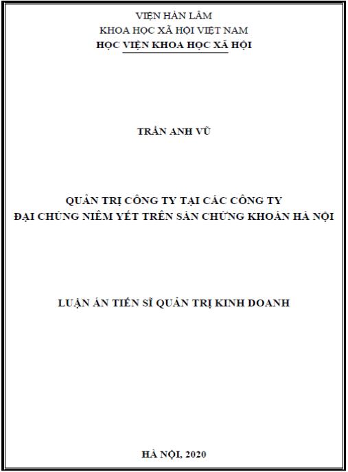 Luận án Quản trị công ty tại các Công ty đại chúng niêm yết trên sàn chứng khoán Hà Nội
