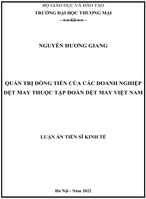 Luận án Quản trị dòng tiền của các doanh nghiệp dệt may thuộc Tập đoàn Dệt may Việt Nam