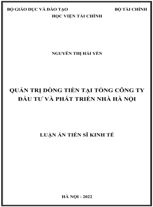 Luận án Quản trị dòng tiền tại Tổng công ty Đầu tư và Phát triển nhà Hà Nội