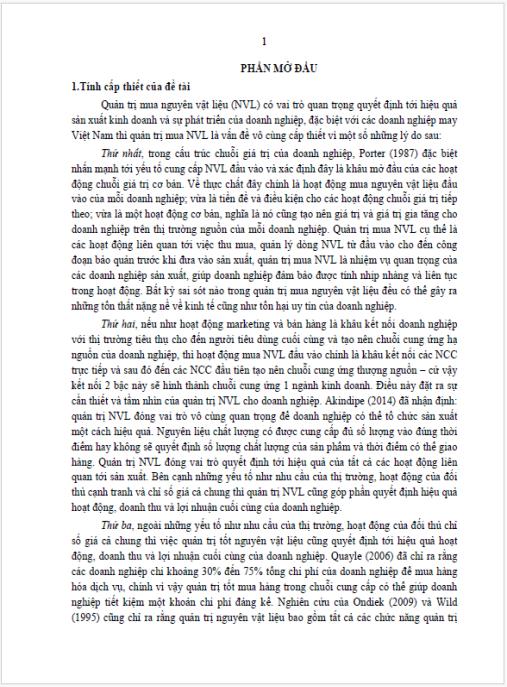 Luận án Quản trị mua nguyên vật liệu các doanh nghiệp may thuộc Vinatexac
