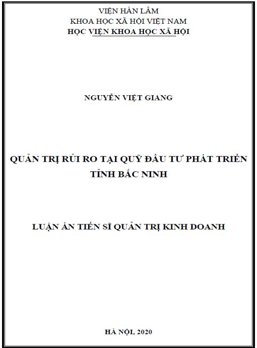 Luận án Quản trị rủi ro tại Quỹ Đầu tư phát triển tỉnh Bắc Ninh