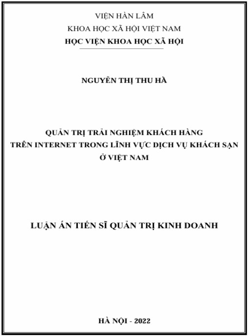 Luận án Quản trị trải nghiệm khách hàng trên Internet trong lĩnh vực dịch vụ khách sạn tại Việt Nam