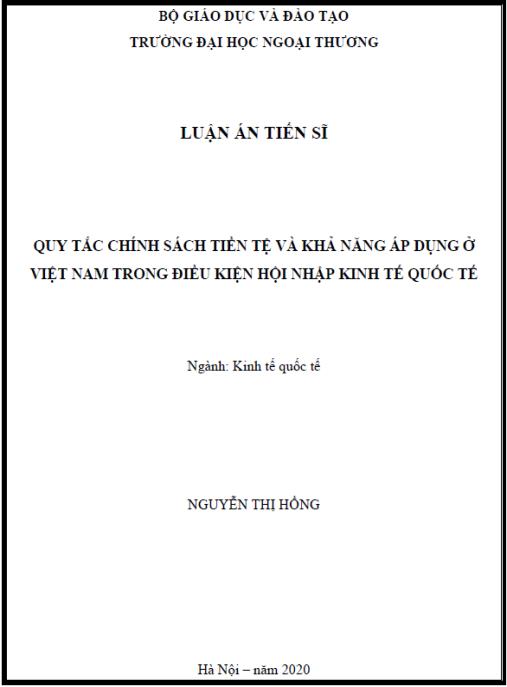 Luận án Quy tắc chính sách tiền tệ và khả năng áp dụng ở Việt Nam trong điều kiện hội nhập kinh tế quốc tế