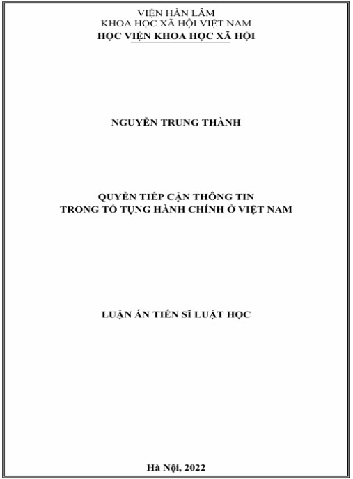 Luận án Quyền tiếp cận thông tin trong tố tụng hành chính ở Việt Nam