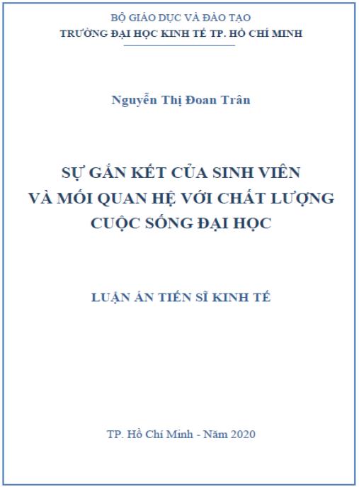 Luận án SỰ GẮN KẾT CỦA SINH VIÊN VÀ MỐI QUAN HỆ VỚI CHẤT LƯỢNG CUỘC SỐNG ĐẠI HỌC