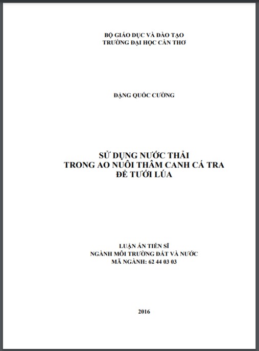 Luận án Sử dụng nước thải trong ao nuôi thâm canh cá tra để tưới lúa.