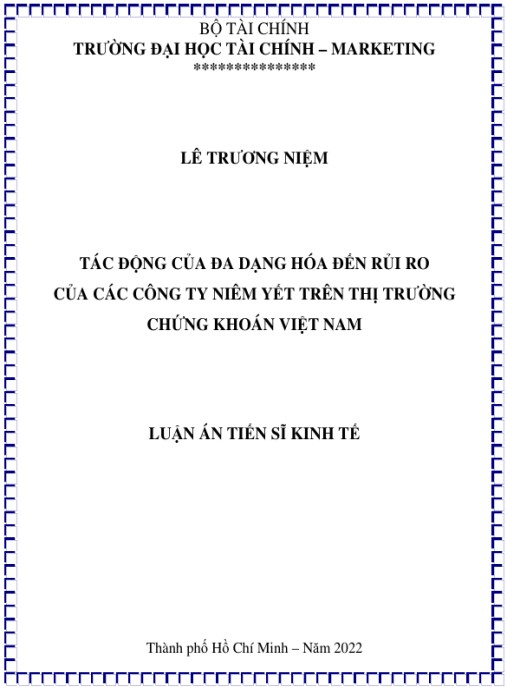 Luận án Tác động của đa dạng hóa đến rủi ro của các công ty niêm yết trên thị trường chứng khoán Việt Nam