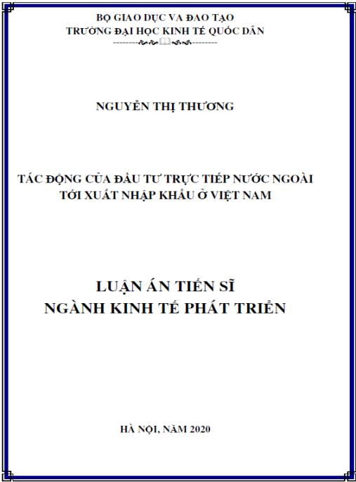 Luận án Tác động của đầu tư trực tiếp nước ngoài tới xuất nhập khẩu ở Việt Nam