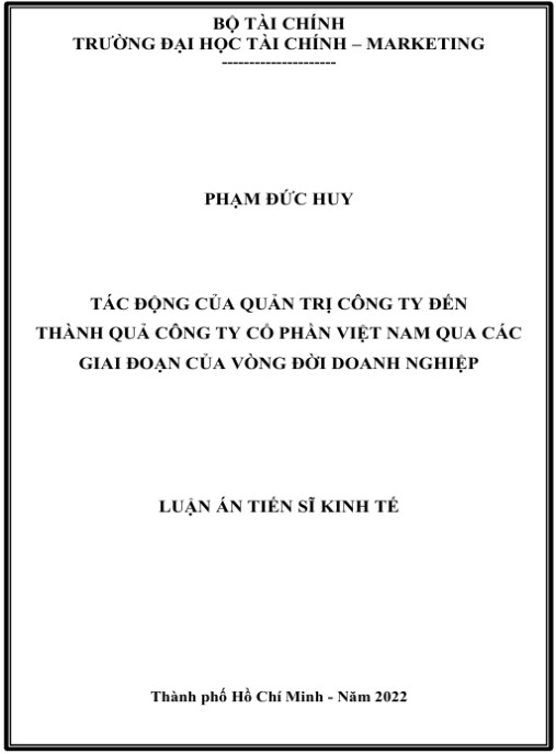 Luận án Tác động của quản trị công ty đến thành quả công ty cổ phần Việt Nam qua các giai đoạn của vòng đời doanh nghiệp