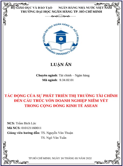 Luận án Tác động của sự phát triển thị trường tài chính đến cấu trúc vốn doanh nghiệp niêm yết trong Cộng đồng Kinh tế ASEAN