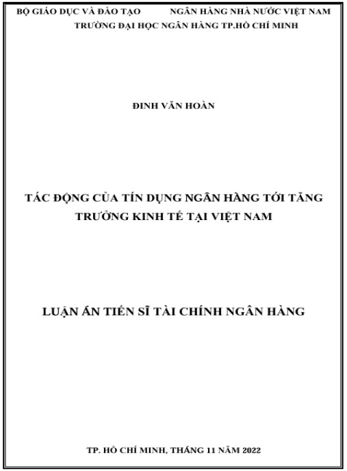 Luận án Tác động của tín dụng ngân hàng tới tăng trưởng kinh tế tại Việt Nam