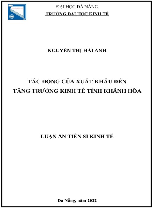 Luận án Tác động của xuất khẩu đến tăng trưởng kinh tế tỉnh Khánh Hòa