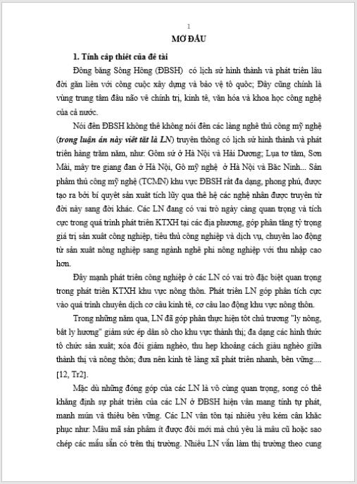 Luận án Tái cơ cấu các làng nghề thủ công mỹ nghệ ở Đồng bằng Sông Hồng theo hướng phát triển bền vững
