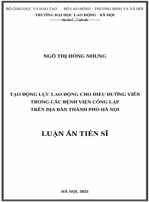 Luận án Tạo động lực lao động cho điều dưỡng viên trong các bệnh viện công lập trên địa bàn thành phố Hà Nội
