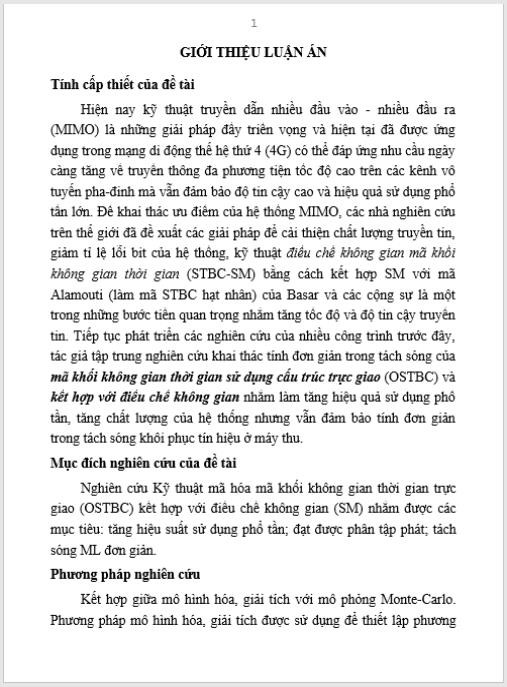 Luận án Thiết kế mã khối không gian thời gian sử dụng cấu trúc trực giao kết hợp điều chế không gian