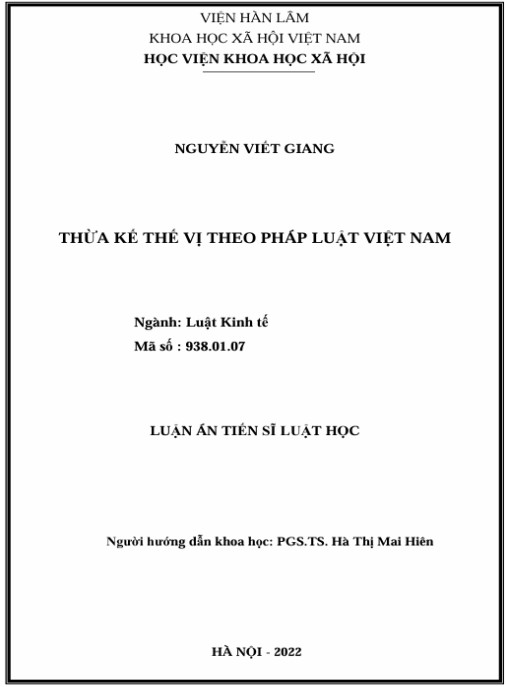 Luận án Thừa kế thế vị theo pháp luật Việt Nam