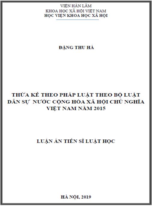 Luận án Thừa kế theo pháp luật theo Bộ luật Dân sự nước Cộng hòa xã hội chủ nghĩa Việt Nam năm 2015
