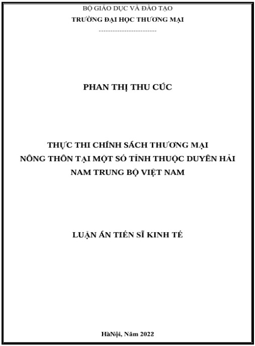 Luận án Thực thi chính sách thương mại nông thôn tại một số tỉnh thuộc Duyên hải Nam Trung bộ Việt Nam