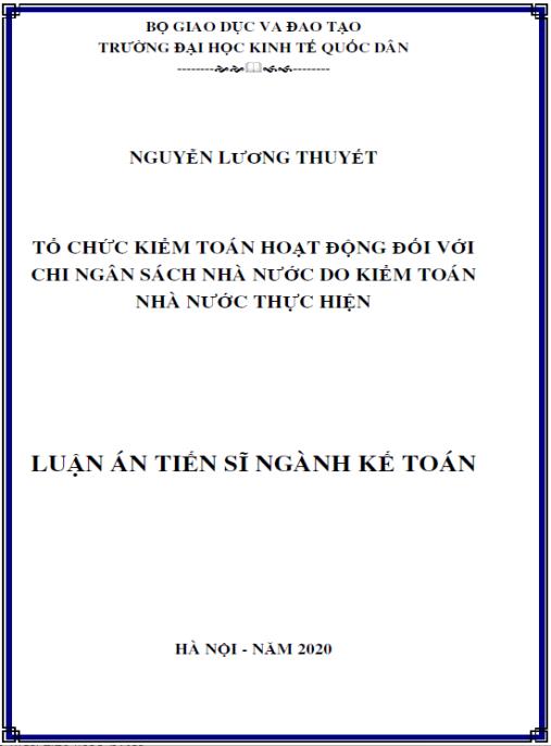 Luận án Tổ chức kiểm toán hoạt động đối với chi ngân sách nhà nước do Kiểm toán Nhà nước thực hiện