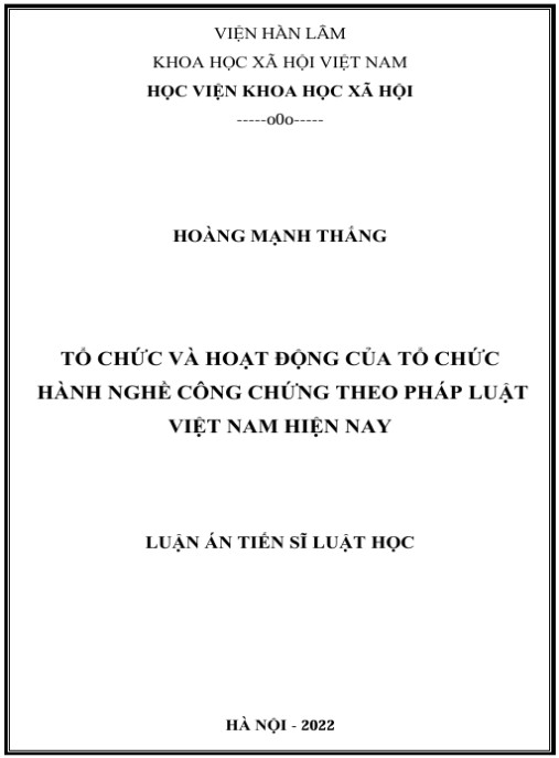 Luận án Tổ chức và hoạt động của tổ chức hành nghề công chứng theo pháp luật Việt Nam hiện nay