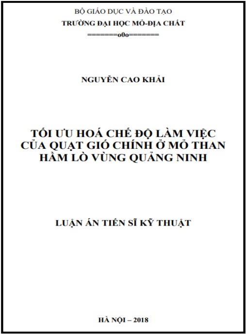 Luận án Tối ưu hóa chế độ làm việc của quạt gió chính ở mỏ than hầm lò vùng Quảng Ninh