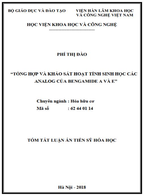 Luận án Tổng hợp và khảo sát hoạt tính sinh học các analog của bengamide A và E