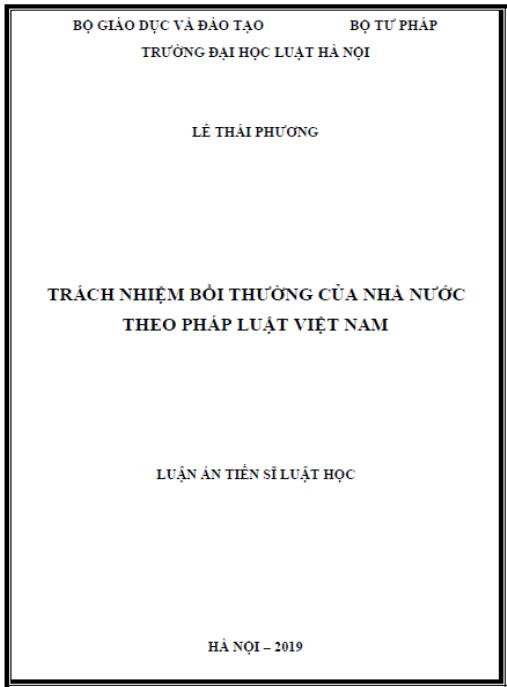 Luận án Trách nhiệm bồi thường của Nhà nước theo pháp luật Việt Nam.