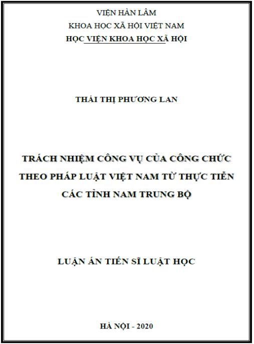 Luận án Trách nhiệm công vụ của công chức theo pháp luật Việt Nam từ thực tiễn các tỉnh Nam Trung Bộ